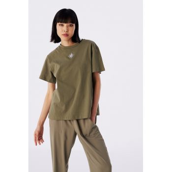 Tricou din bumbac cu decolteu la baza gatului
