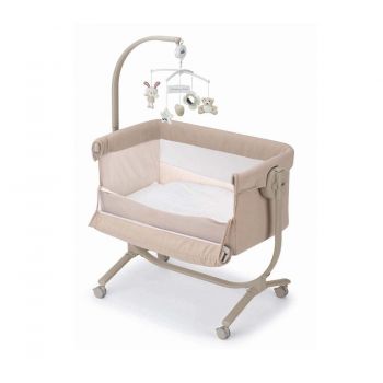 Patut cu leganare Cullami Bej, co-sleeper 2 in 1 cu laterala culisanta, setare unghiulara, roti, reglabil in 8 pozitii pe inaltime