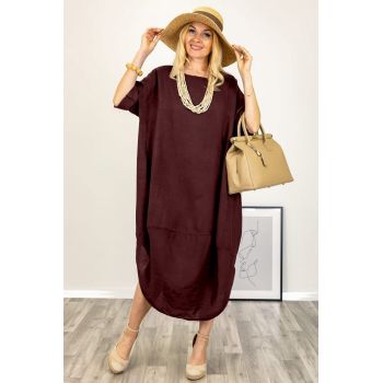 Rochie oversize lalea, din in visinie