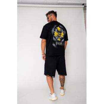 Tricou Yellow Flower Heavy Oversized Black 17403
