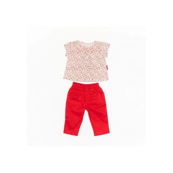 Bluza fara maneci inflorata -  cu pantalon - rosu - 32215 - 86 cm - Rosu