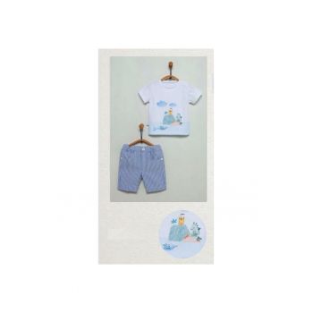 Compleu cu pantaloni scurti pepit -  2 piese - TKE6230 - Albastru -