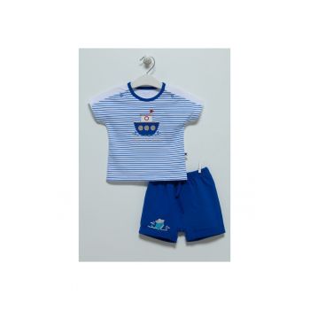 Compleu pantaloni scurti cu tricou -  Barcuta - albastru - TKE6984