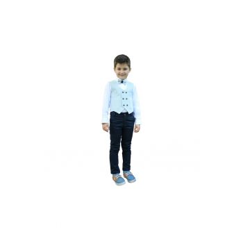 Costum elegant baieti -  4 piese - cu vesta - MY-5125 - Bleu -