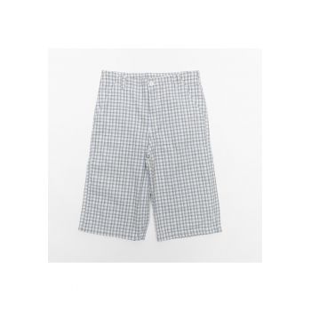 Pantaloni scurti in carouri - cu nasture - 40322 - Gri -