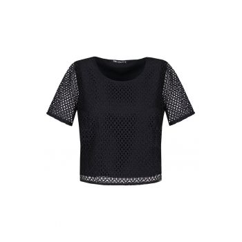 Bluza cu dantela suprapusa - Negru