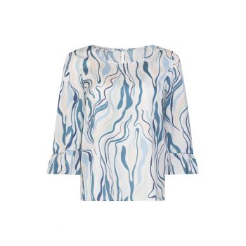 Bluza cu imprimeu abstract si cu maneca trei sferturi - Albastru Deschis