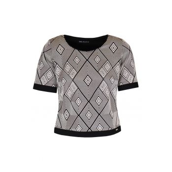 Bluza cu maneca scurta si imprimeu geometric - Negru