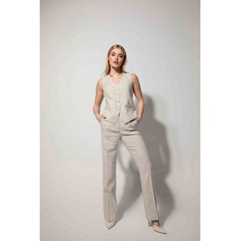 Pantaloni din amestec de in - cu dungi fine si insertii de lurex