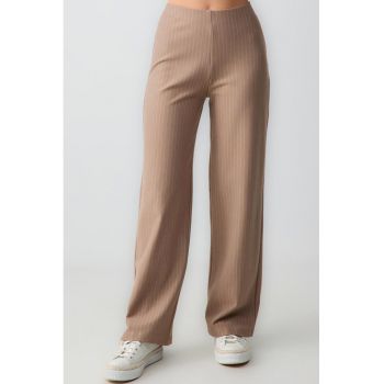 Pantaloni eleganti cu dungi si talie inalta