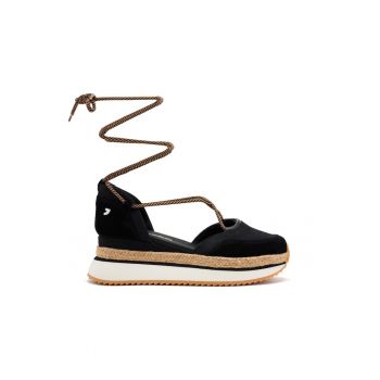 Pantofi cu talpa wedge si insertii din piele intoarsa