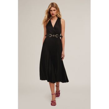 Rochie midi cu decolteu in V si pliuri