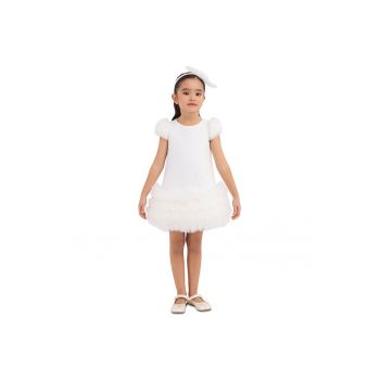 Rochita cu Tulle -  - Scurta - Alba - cu Bentita Asortata - 33344 - 104 cm - Alb