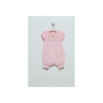 Salopete fetite -  maneca scurta - alb-roz - TK7059R