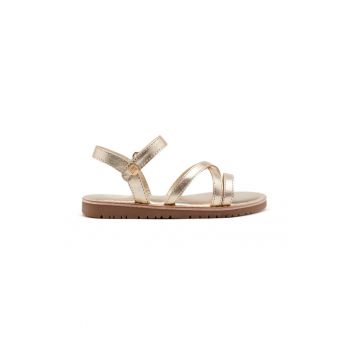 Sandale din piele cu inchidere velcro si model uni
