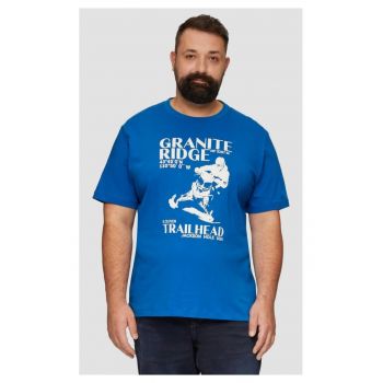 Big Sizes Tricou barbati big sizes la baza gatului din bumbac - cu imprimeu Grafic si croiala Regular fit - Albastru