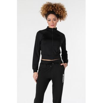 Bluza crop cu fermoar si maneci raglan