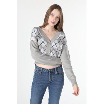 Cardigan crop cu model in carouri