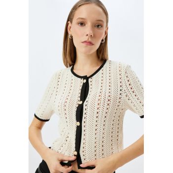 Cardigan cu maneci medi si perforatii