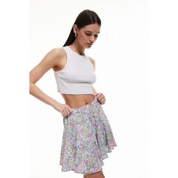 Fusta cu talie inalta si model floral