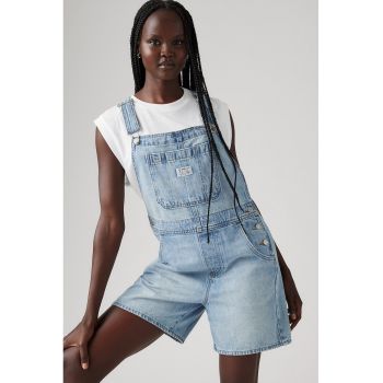 Salopeta scurta din denim cu aspect decolorat