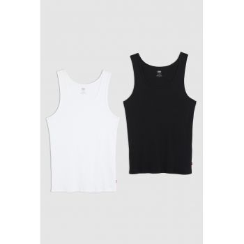 Set de top-uri din bumbac cu model uni - 2 piese