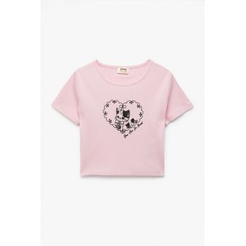 Tricou crop cu imprimeu