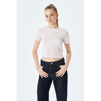 Tricou crop cu model texturat