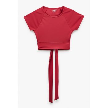 Tricou crop cu prindere cu snururi