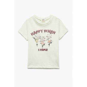 Tricou cu decolteu la baza gatului si imprimeu