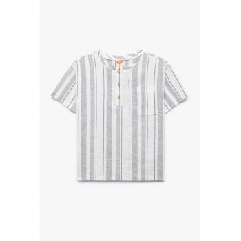Tricou din amestec de in cu buzunar pe piept