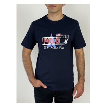 U.S. Grand POLO Tricou barbati cu imprimeu text si logo - Regular fit - Bleumarin inchis