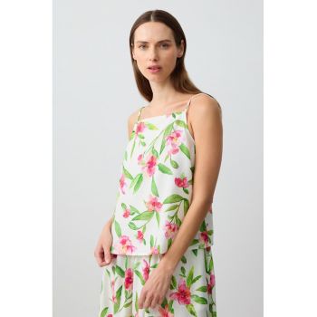 Bluza cu decolteu patrat si imprimeu floral
