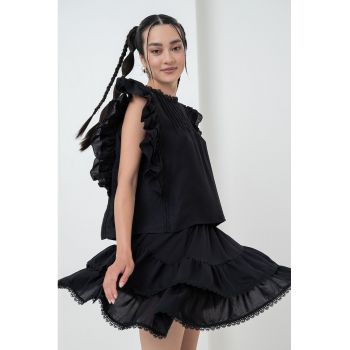 Bluza lejera cu maneci scurte cu volane
