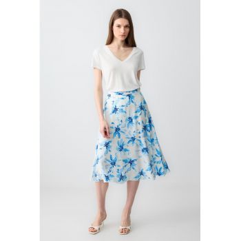 Fusta midi evazata cu imprimeu floral