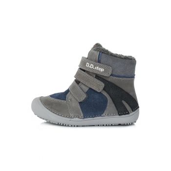 Ghete Barefoot din piele - baietei -  imblanite - W063-381A - Gri