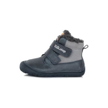 Ghetute Barefoot din piele - baietei -  imblanite - W073-29 - 20 - Bleumarin
