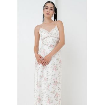 Rochie-furou maxi din satin cu detalii de dantela
