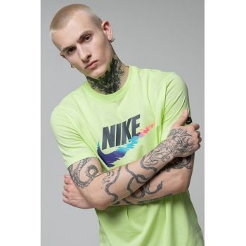 Tricou cu imprimeu logo si decolteu la baza gatului