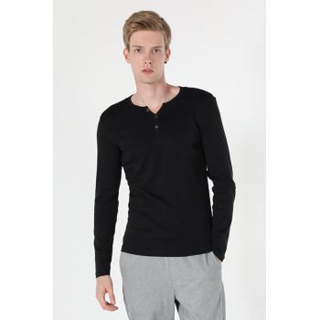 Tricou Cu Maneca Lunga De Barbati Negru Slim Fit2