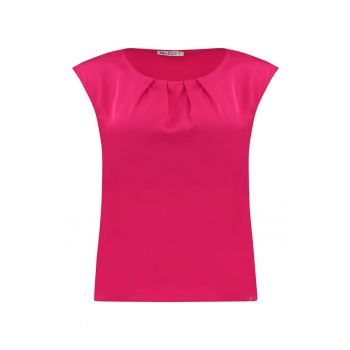 Bluza cu decolteu rotund si detalii plisate