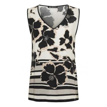 Bluza fara maneci cu decolteu in V si imprimeu floral