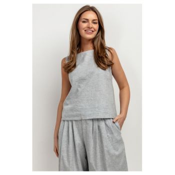 Bluza fara maneci din amestec de in - cu decolteu barcuta