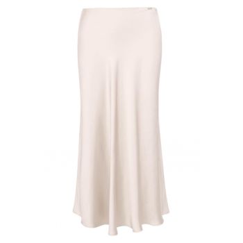 Fusta midi cu aspect de satin - Bej deschis