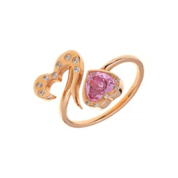 Inel decorat cu safir si diamnate Toi et Moi Hearts