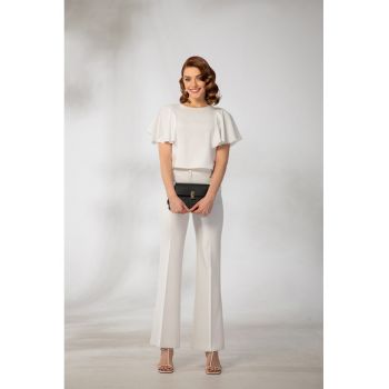 Pantaloni bootcut din crep cu pliu frontal - Alb
