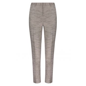 Pantaloni conici din amestec de in cu aspect texturat - Bej inchis