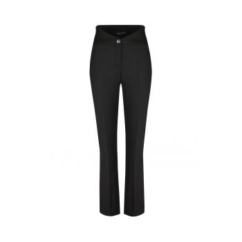 Pantaloni drepti cu talie inalta si pliu frontal - Negru