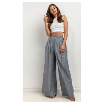Pantaloni palazzo cu talie elastica - din amestec de in