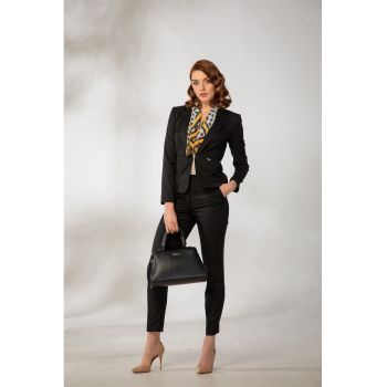 Pantaloni slim fit din amestec de in cu insertii din lurex - Negru